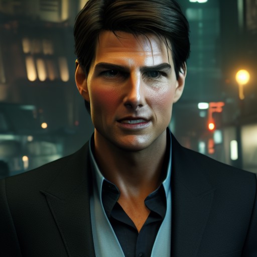 a close up of tom cruise in the midgar city business district